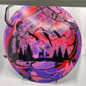 Hand Crafted Buck And Doe Deer Colorful Fluid Art Painting On 12" Vinyl Record